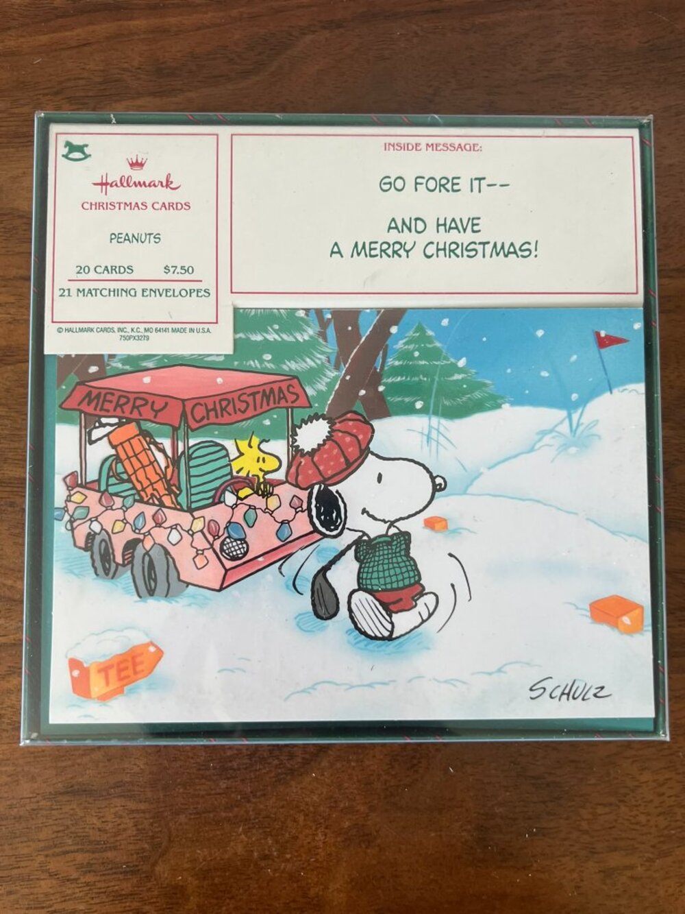 Vintage Hallmark Peanuts Snoopy Christmas Greeting Cards Box Go Fore It Golf 80s